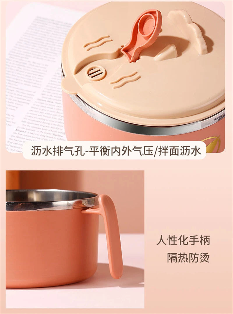 Stainless Steel Double-Layer Noodle Bowl with Lid