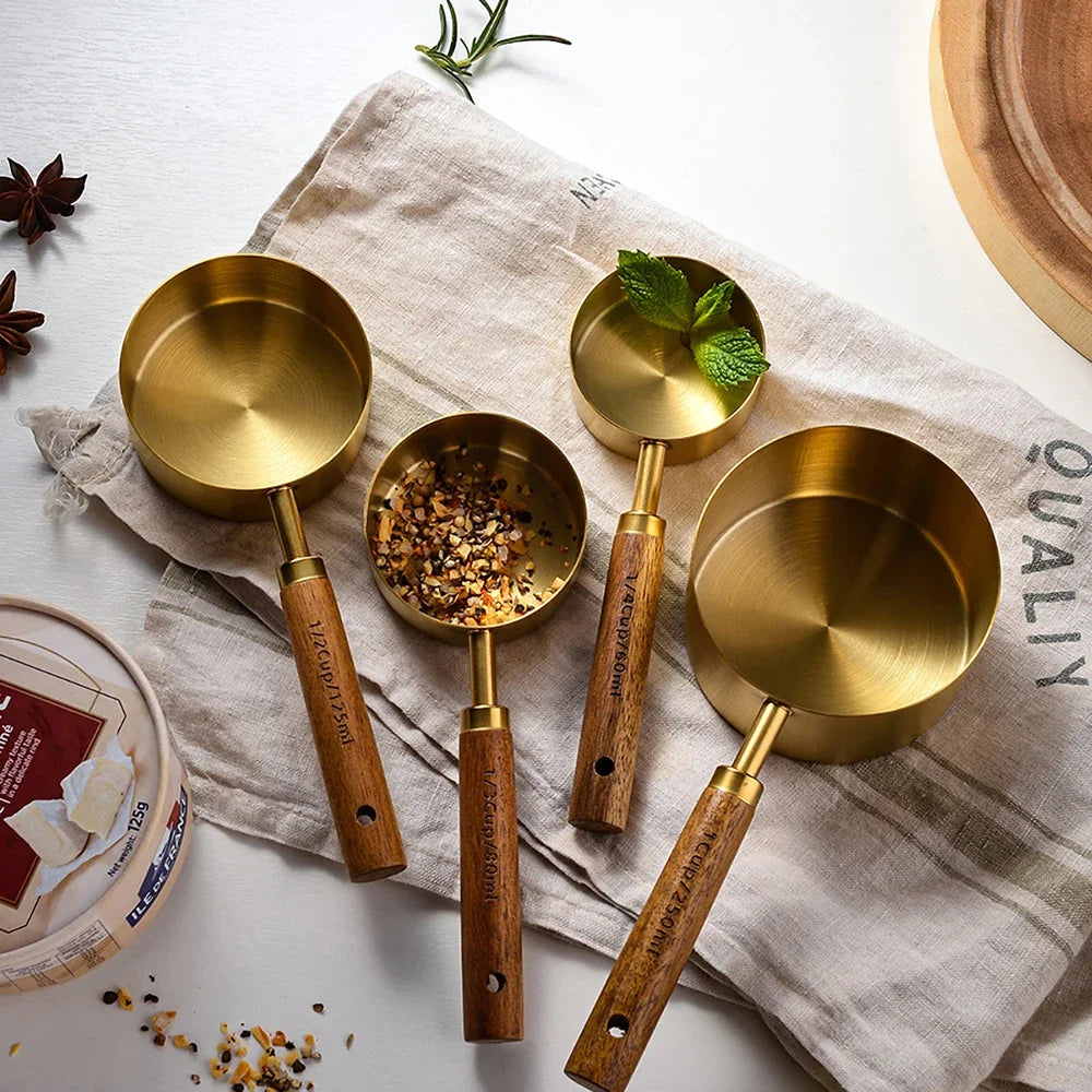 Stainless Steel Wooden Handle Measuring Cups/Spoon Set