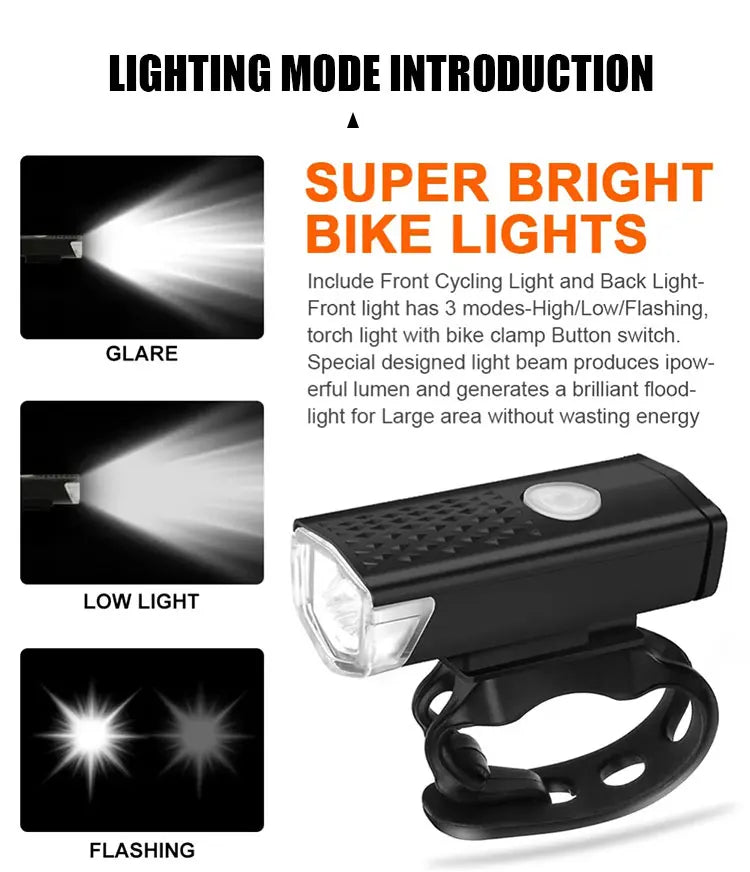 USB Rechargeable Front and Rear, Bike Light Set.