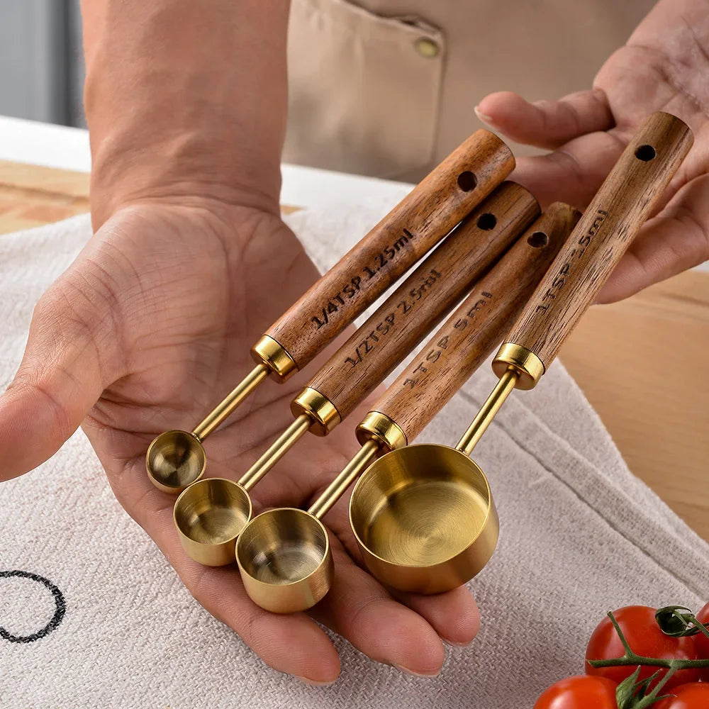 Stainless Steel Wooden Handle Measuring Cups/Spoon Set