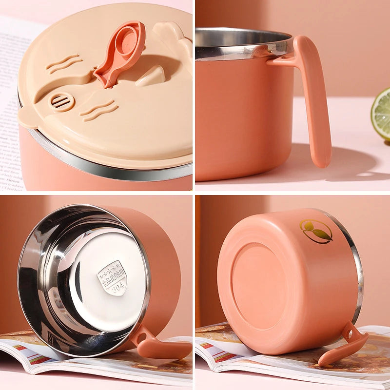 Stainless Steel Double-Layer Noodle Bowl with Lid
