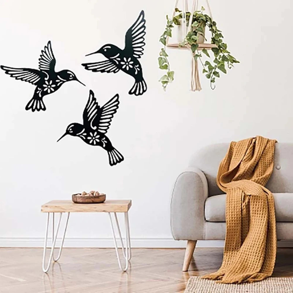 3-Piece Black Metal Hummingbird Wall Art Set