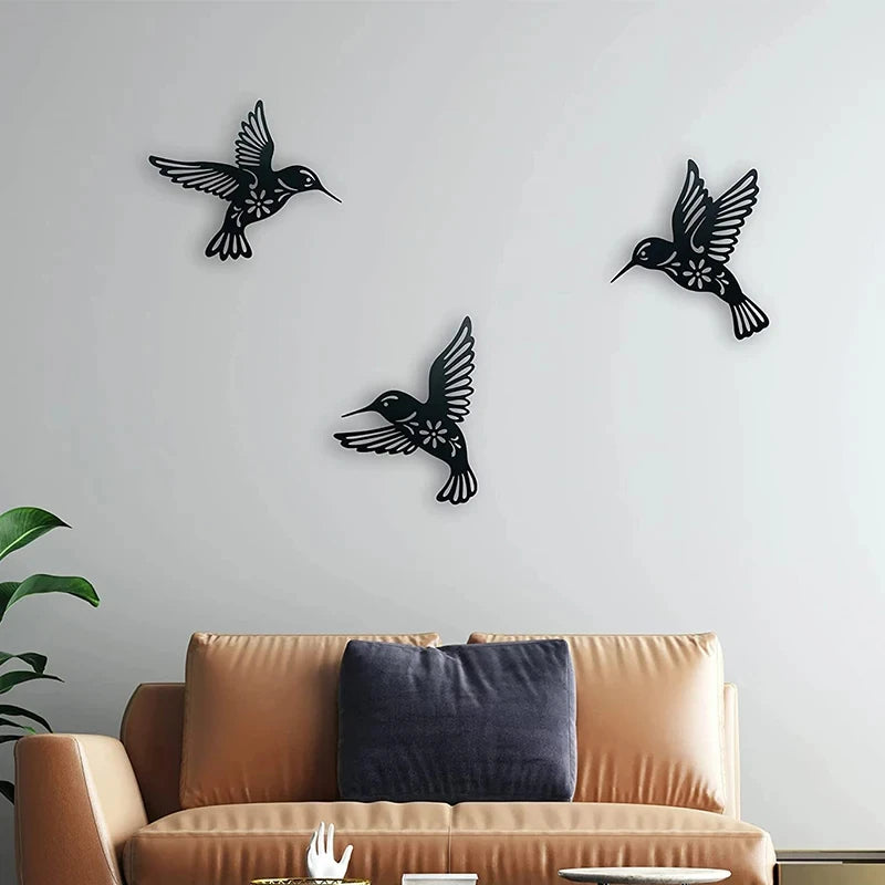 3-Piece Black Metal Hummingbird Wall Art Set
