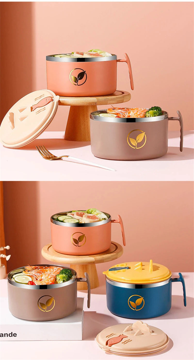 Stainless Steel Double-Layer Noodle Bowl with Lid