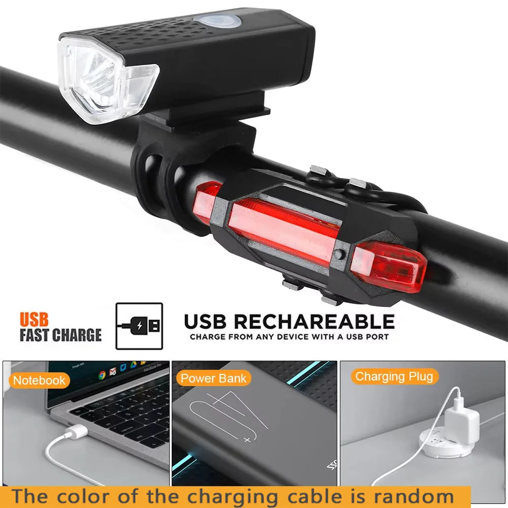 USB Rechargeable Front and Rear, Bike Light Set.