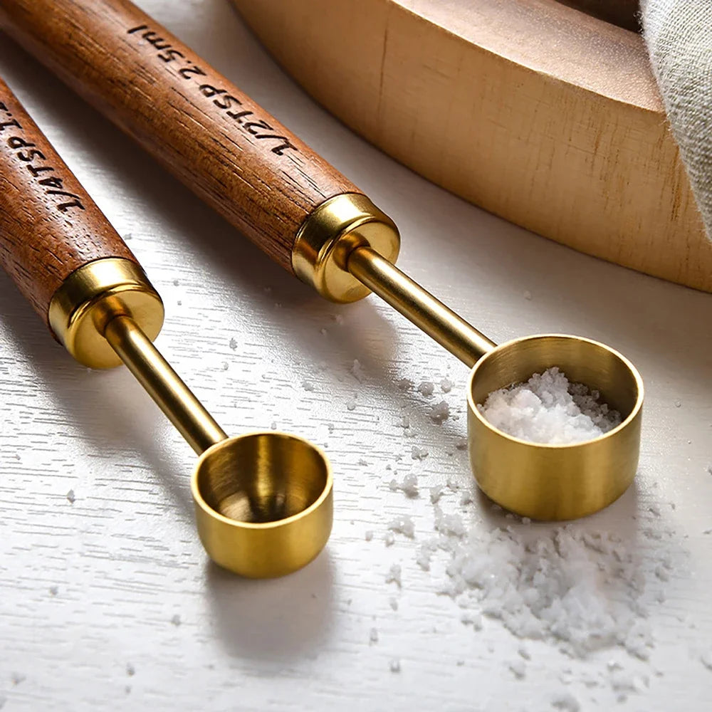 Stainless Steel Wooden Handle Measuring Cups/Spoon Set