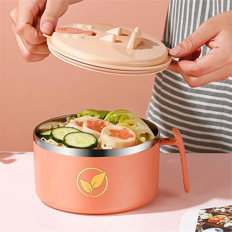 Stainless Steel Double-Layer Noodle Bowl with Lid