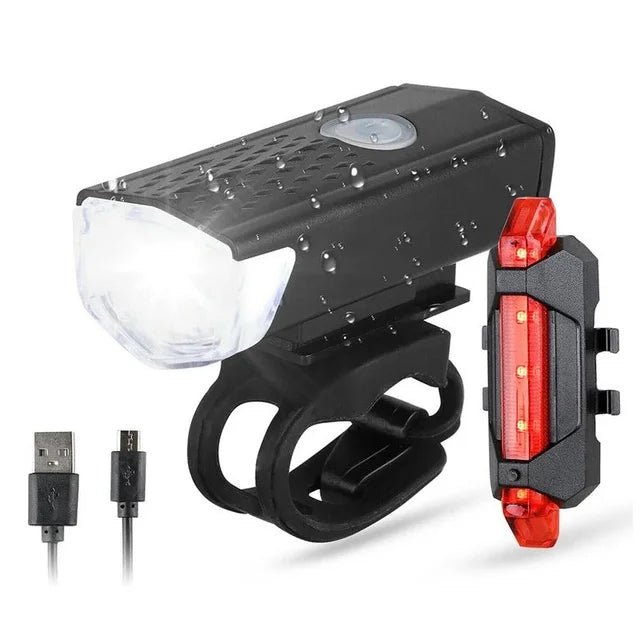 USB Rechargeable Front and Rear, Bike Light Set.