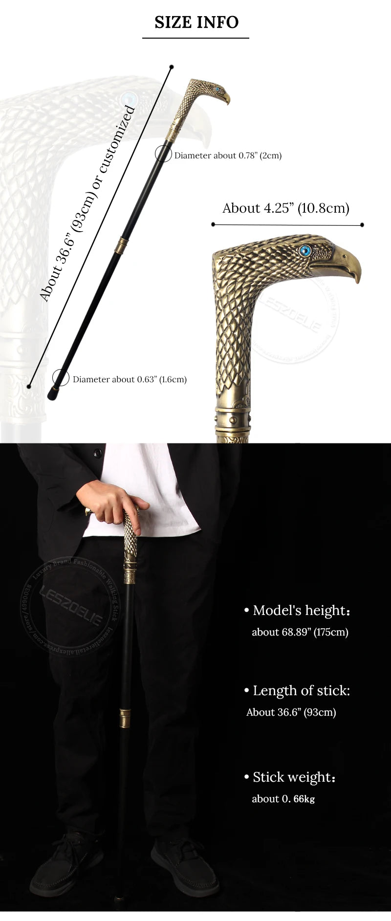 Stylish Bronze Eagle-Head Walking Stick