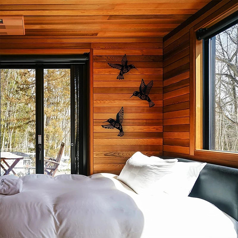 3-Piece Black Metal Hummingbird Wall Art Set