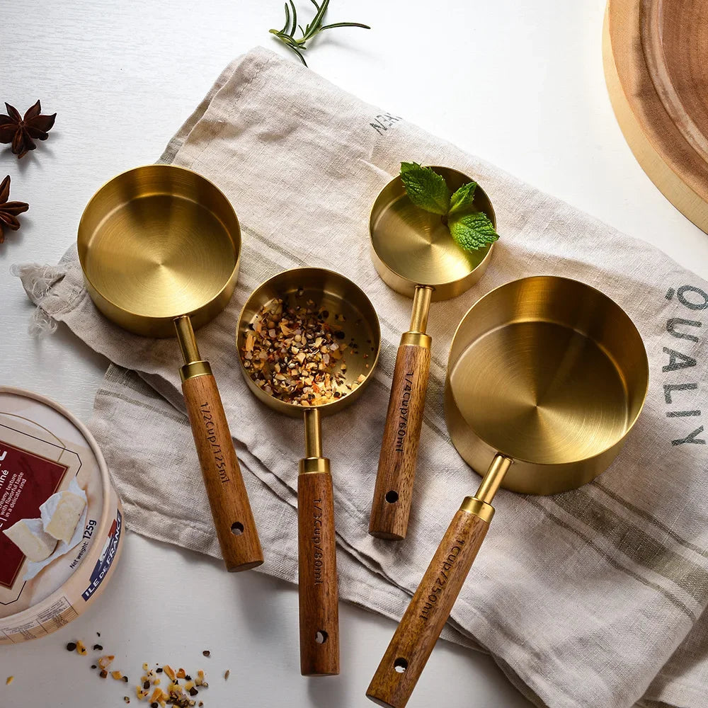 Stainless Steel Wooden Handle Measuring Cups/Spoon Set