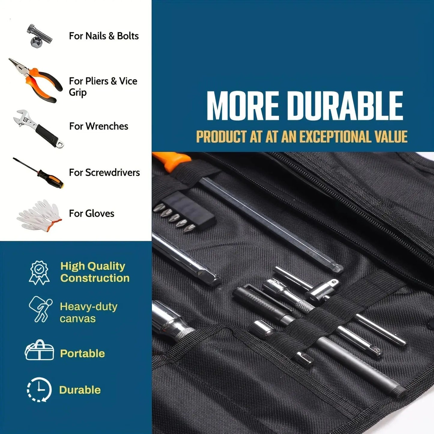 22-Pocket Waterproof Tool Roll Organizer Bag