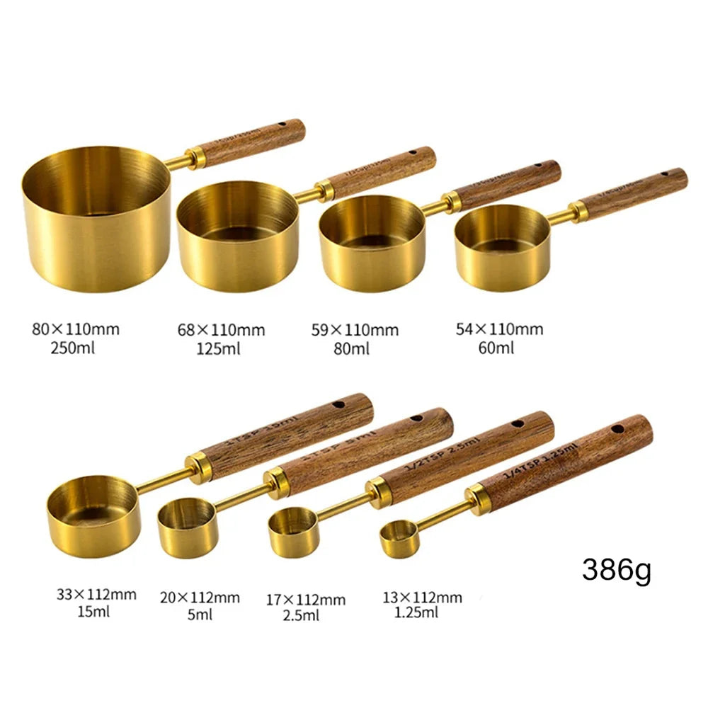 Stainless Steel Wooden Handle Measuring Cups/Spoon Set