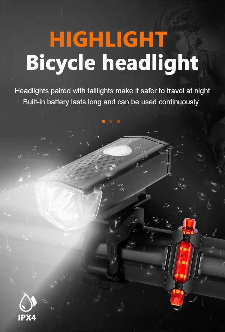 USB Rechargeable Front and Rear, Bike Light Set.