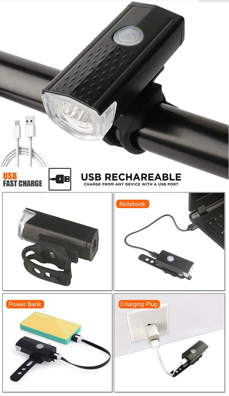 USB Rechargeable Front and Rear, Bike Light Set.