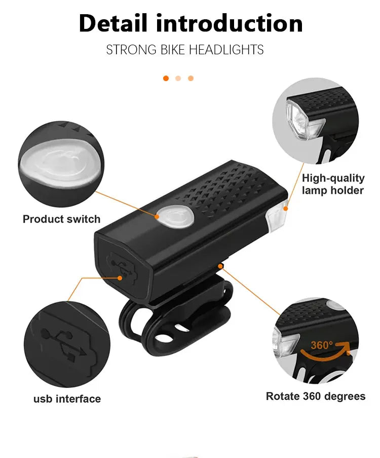 USB Rechargeable Front and Rear, Bike Light Set.