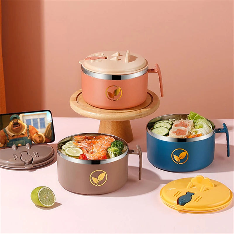 Stainless Steel Double-Layer Noodle Bowl with Lid