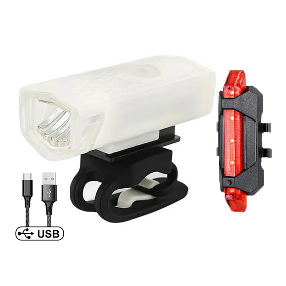 USB Rechargeable Front and Rear, Bike Light Set.