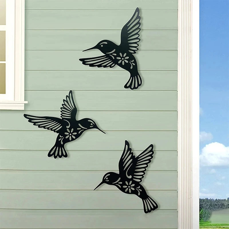 3-Piece Black Metal Hummingbird Wall Art Set