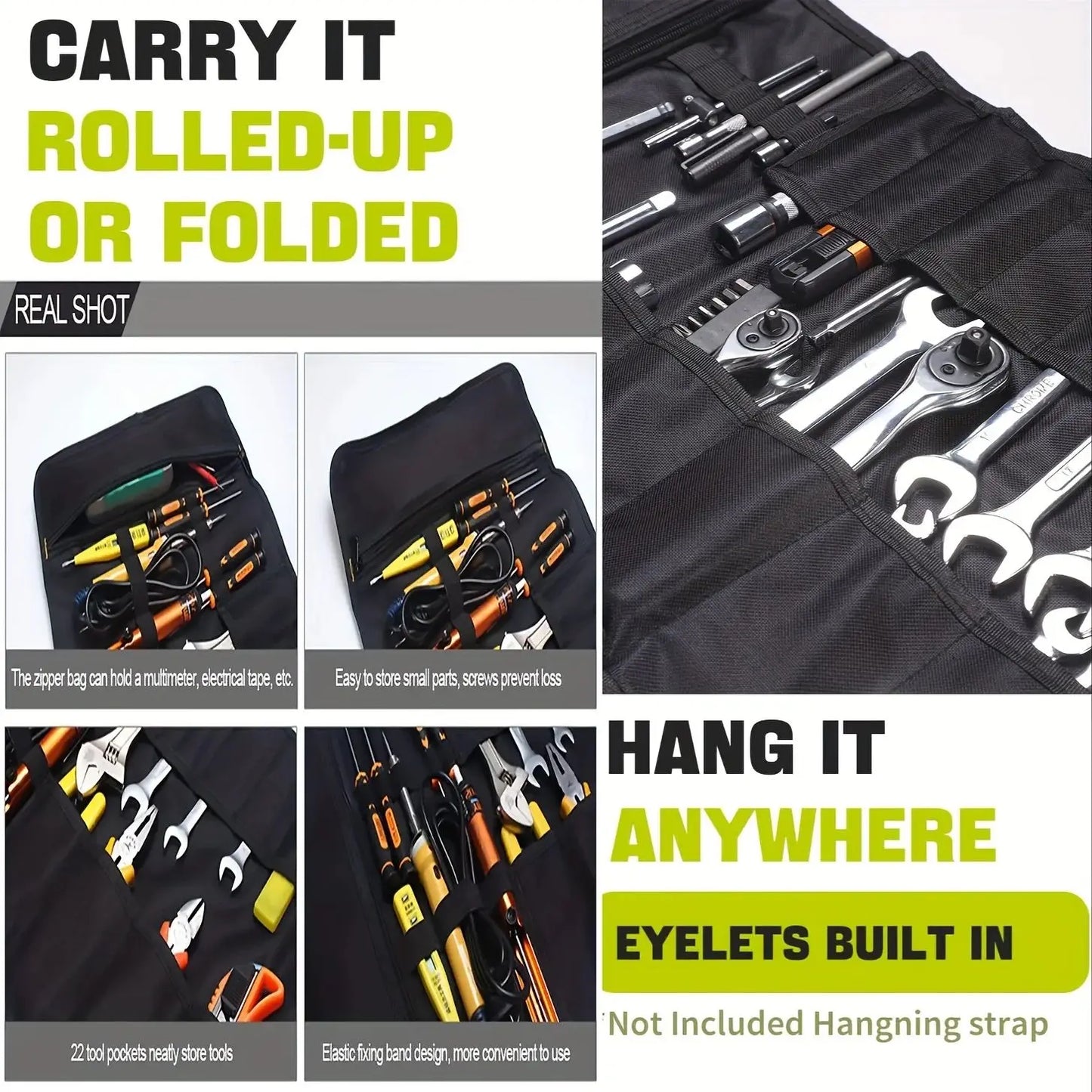 22-Pocket Waterproof Tool Roll Organizer Bag