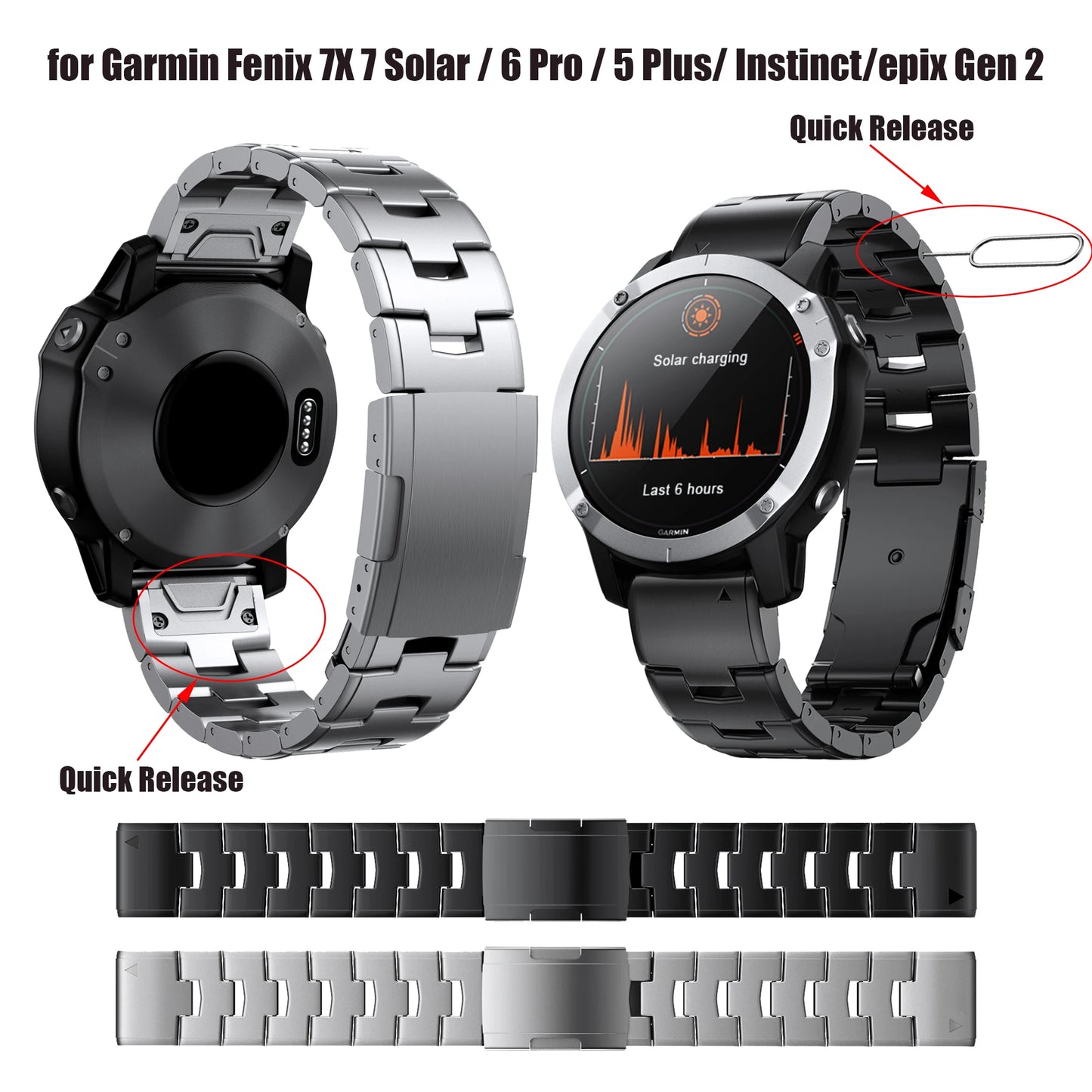 Garmin Quick Fit Titanium Metal Watch Band 22/26mm