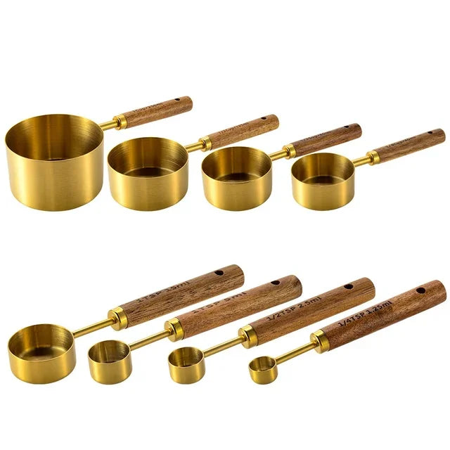 Stainless Steel Wooden Handle Measuring Cups/Spoon Set