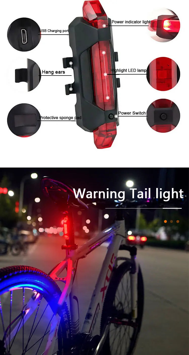 USB Rechargeable Front and Rear, Bike Light Set.