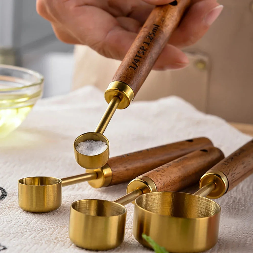 Stainless Steel Wooden Handle Measuring Cups/Spoon Set