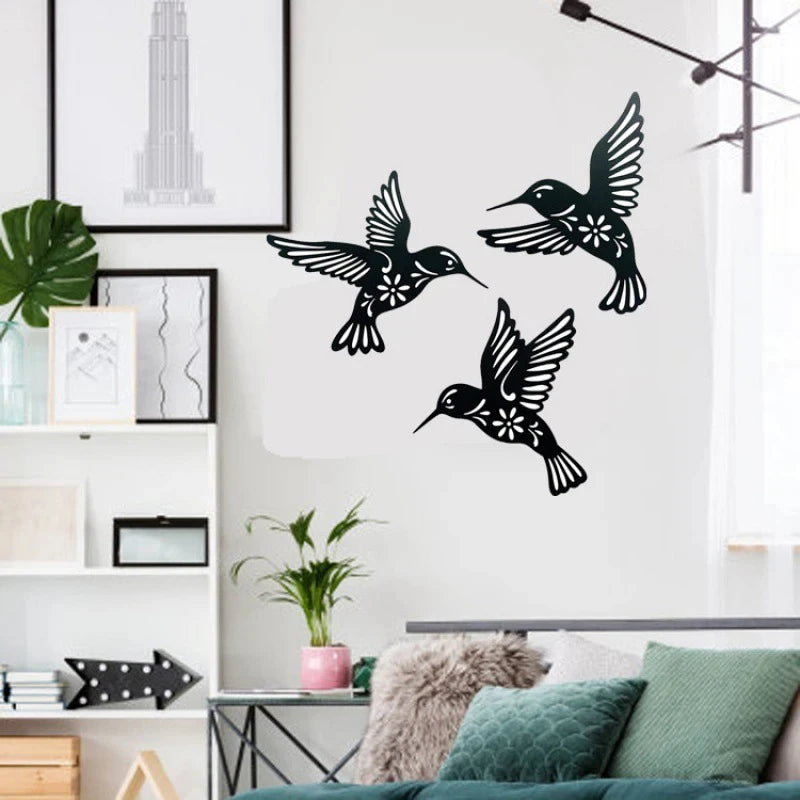3-Piece Black Metal Hummingbird Wall Art Set