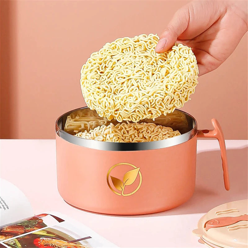 Stainless Steel Double-Layer Noodle Bowl with Lid
