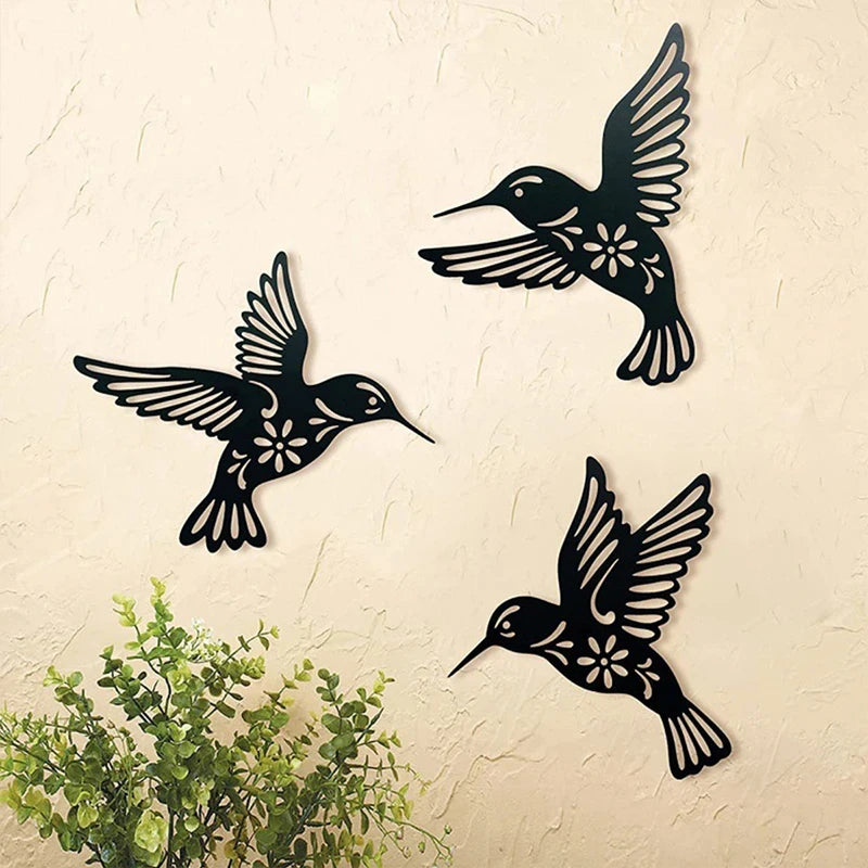 3-Piece Black Metal Hummingbird Wall Art Set