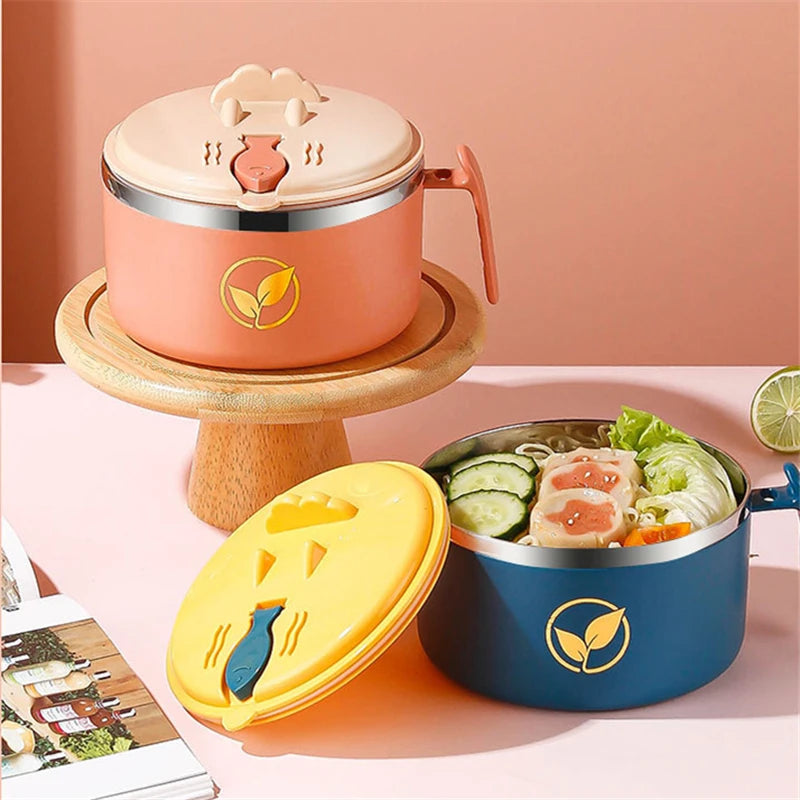 Stainless Steel Double-Layer Noodle Bowl with Lid