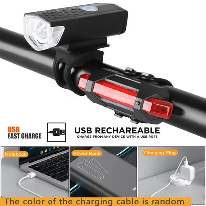 USB Rechargeable Front and Rear, Bike Light Set.