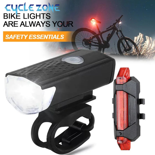 USB Rechargeable Front and Rear, Bike Light Set.
