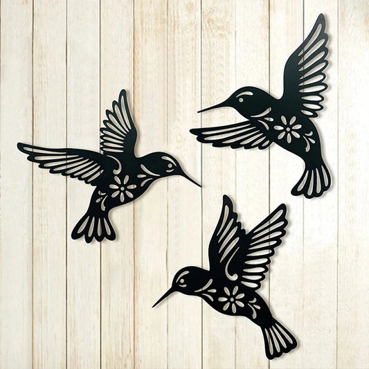 3-Piece Black Metal Hummingbird Wall Art Set