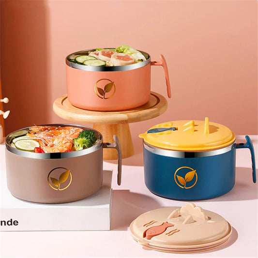 Stainless Steel Double-Layer Noodle Bowl with Lid