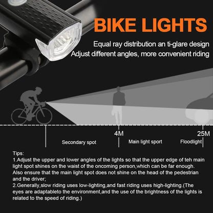 USB Rechargeable Front and Rear, Bike Light Set.