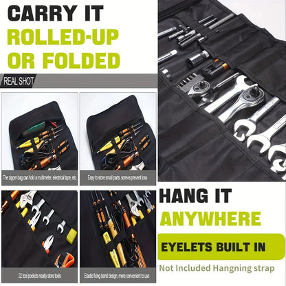 22-Pocket Waterproof Tool Roll Organizer Bag
