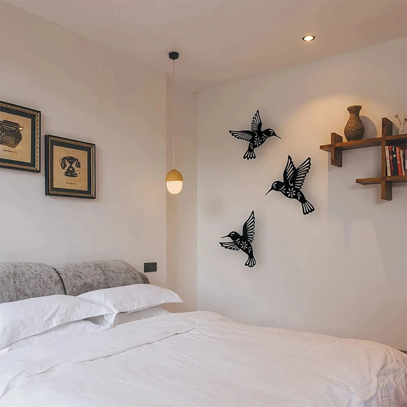 3-Piece Black Metal Hummingbird Wall Art Set