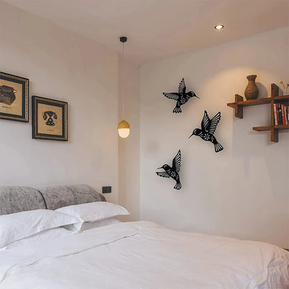 3-Piece Black Metal Hummingbird Wall Art Set