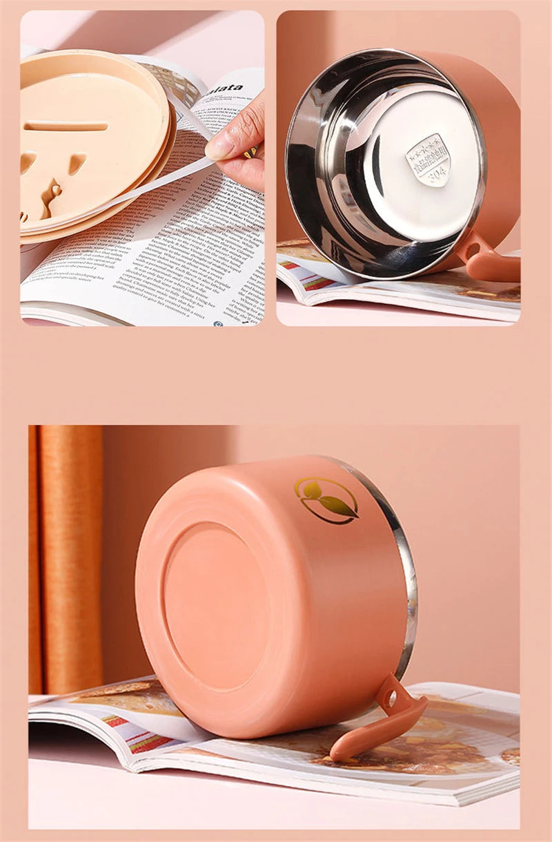 Stainless Steel Double-Layer Noodle Bowl with Lid